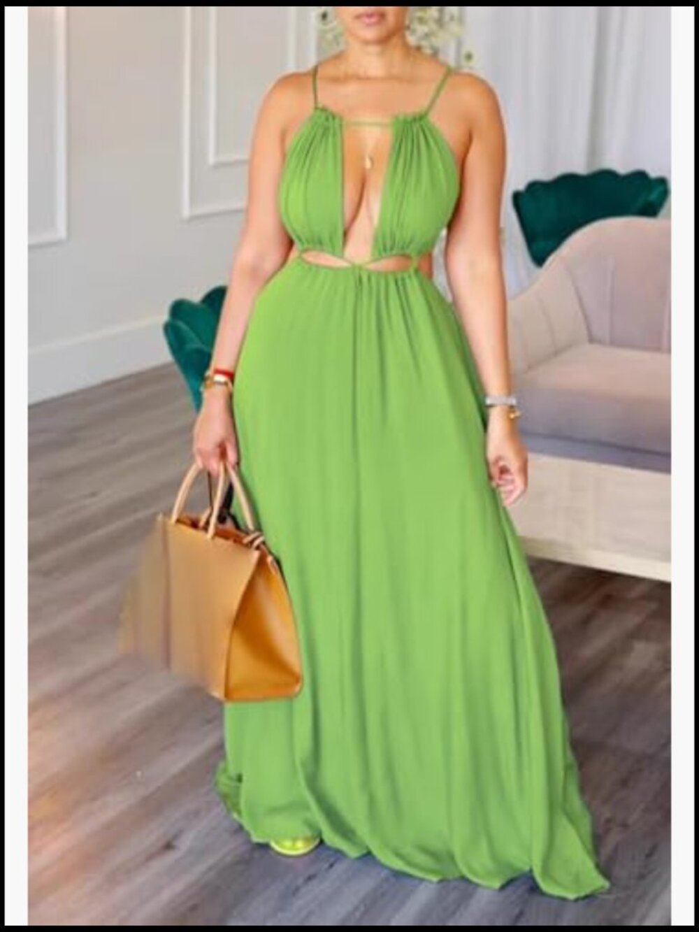 Cut Out Sleeveless Spaghetti Strap Halter Maxi Dress Flowy Beach Vacation Dress - Picture 3 of 7